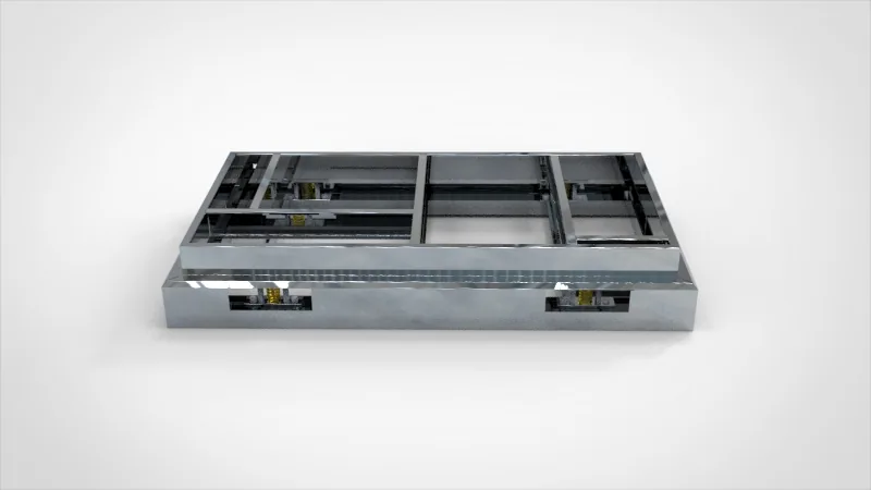 heavy duty white painted HVAC isolation curb with spring isolators, industrial factory setting, side view, vibration isolation equipment